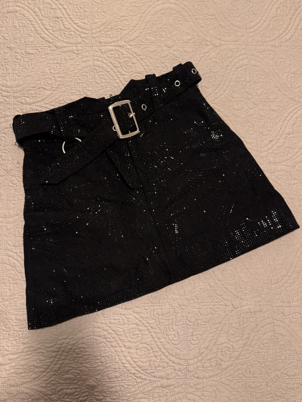 NWT Black Mini Skirt with Rhinestone Detail & Belt